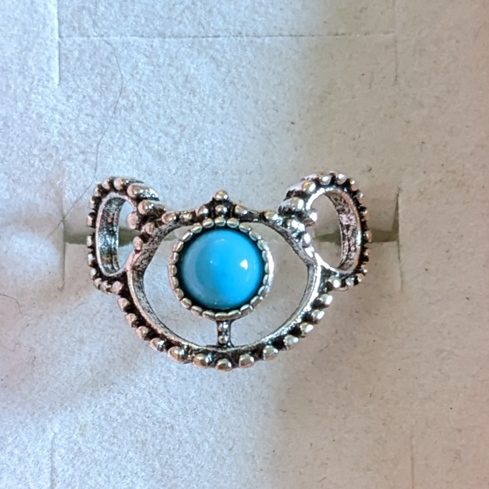 New Exaggerated Turquoise Color Ring Vintage Style size 6 3/4, T2B2F